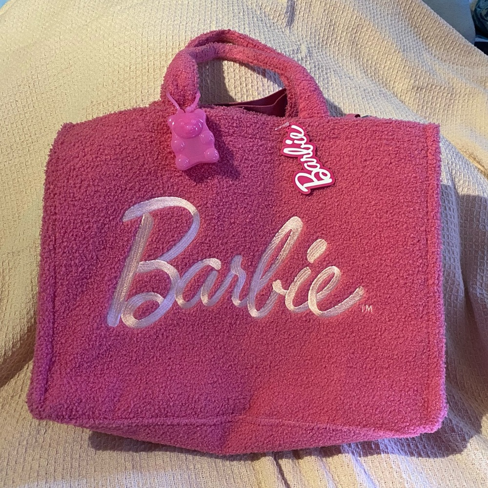 Barbie Sherpa tote with gummy bear hand sanitizer holder and Beautiful Day